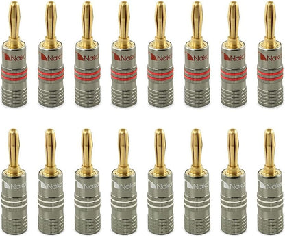 Nakamichi Ultimate Series 24K Gold Plated Beryllium Red Copper Banana Plug 12-18 AWG Gauge Size 4mm Connector for Speakers Wire Amplifiers Hi-Fi