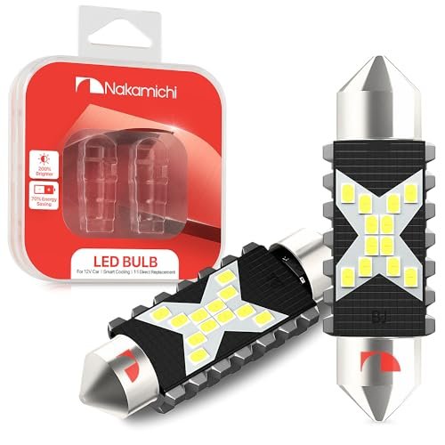 Nakamichi LED Bulb 578 C5W Festoon LED Bulbs CANBUS Error Free 12-SMD 2016 Chipsets LED Replacement for Car Interior Map Dome Courtesy License Plate Lights (Pack of 2) (31-41mm)