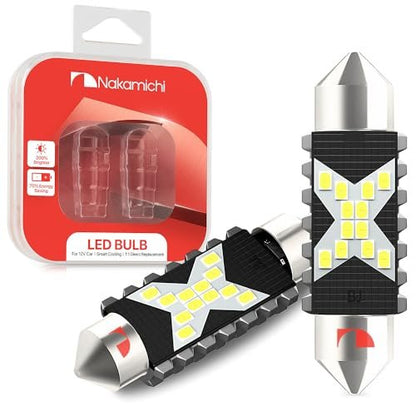 Nakamichi LED Bulb 578 C5W Festoon LED Bulbs CANBUS Error Free 12-SMD 2016 Chipsets LED Replacement for Car Interior Map Dome Courtesy License Plate Lights (Pack of 2) (31-41mm)