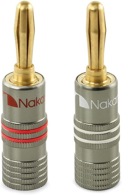 Nakamichi Ultimate Series 24K Gold Plated Beryllium Red Copper Banana Plug 12-18 AWG Gauge Size 4mm Connector for Speakers Wire Amplifiers Hi-Fi