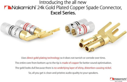 Nakamichi Excel Series 24k Gold Plated Spade Y Banana Plug 12-18 AWG Gauge Size 4mm for Speakers Amplifier Hi-Fi AV Stereo Home Theatre Audio Wire Cable Screw Connector