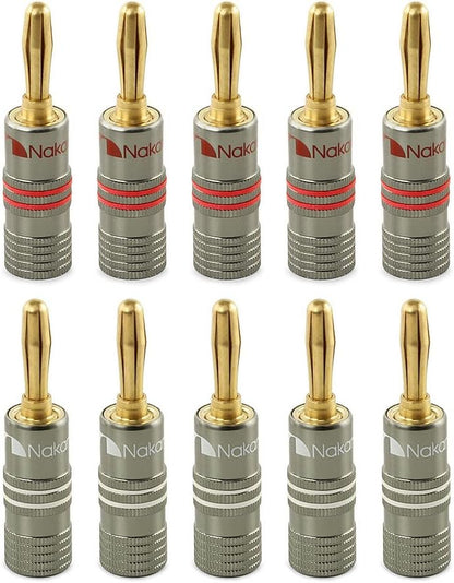 Nakamichi Ultimate Series 24K Gold Plated Beryllium Red Copper Banana Plug 12-18 AWG Gauge Size 4mm Connector for Speakers Wire Amplifiers Hi-Fi