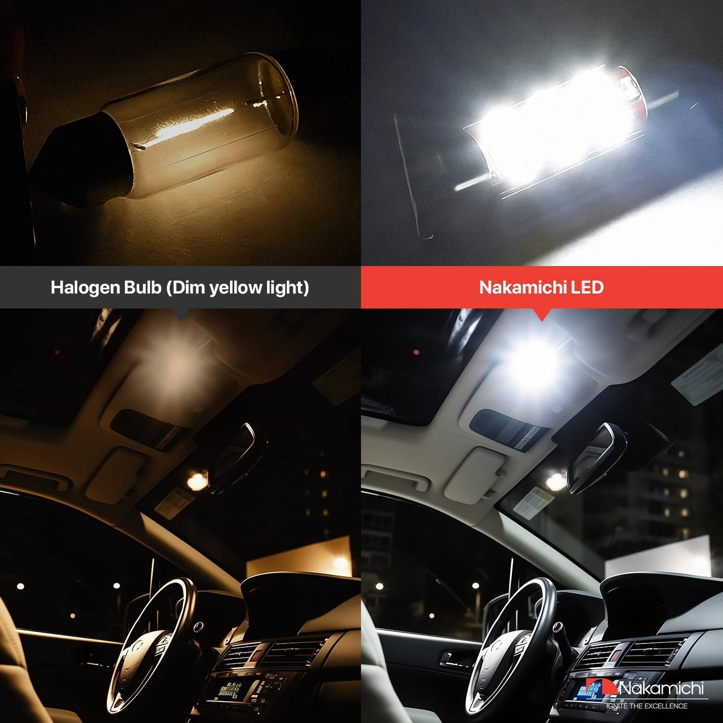 Nakamichi LED Bulb 578 C5W Festoon LED Bulbs CANBUS Error Free 12-SMD 2016 Chipsets LED Replacement for Car Interior Map Dome Courtesy License Plate Lights (Pack of 2) (31-41mm)