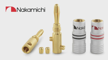 Nakamichi Excel シリーズ 24k 金メッキ バナナプラグ 12 AWG - 18 AWG ゲージ サイズ 4mm スピーカー アンプ Hi-Fi AV レシーバー ステレオ ホームシアター ラジオ オーディオ ワイヤ ケーブル ネジ コネクタ